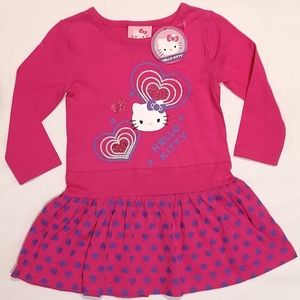 🔥SALE🔥Sanrio Hello Kitty Pink Sparkly Girls Long Sleeved Dress NWT Size 2T